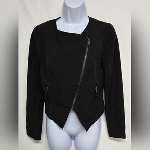 Bongo S Black Jacket Asymetrical Zipper Pointed Ends Long Sleeve Faux Pockets